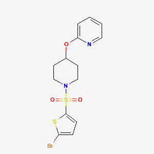 molecular formula C14H15BrN2O3S2 B2840823 2-((1-((5-溴噻吩-2-基)磺酰)哌啶-4-基)氧基)吡啶 CAS No. 1448078-40-7