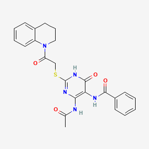molecular formula C24H23N5O4S B2840833 N-(4-acetamido-2-((2-(3,4-dihydroquinolin-1(2H)-yl)-2-oxoethyl)thio)-6-oxo-1,6-dihydropyrimidin-5-yl)benzamide CAS No. 872608-67-8