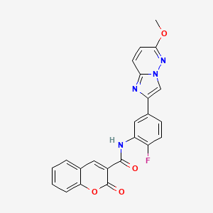 molecular formula C23H15FN4O4 B2840841 N-(2-氟-5-(6-甲氧基咪唑并[1,2-b]吡嗪-2-基)苯基)-2-氧代-2H-香豆素-3-羧酰胺 CAS No. 952997-22-7
