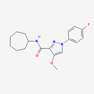 molecular formula C18H22FN3O2 B2840844 N-环庚基-1-(4-氟苯基)-4-甲氧基-1H-吡唑-3-羧酰胺 CAS No. 1020454-72-1