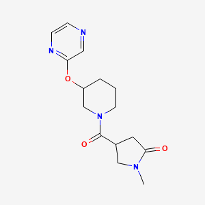 molecular formula C15H20N4O3 B2840853 1-甲基-4-(3-(吡唑-2-氧基)哌啶-1-甲酰基)吡咯烷-2-酮 CAS No. 2034433-82-2