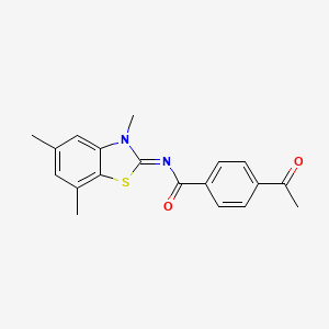 4-acetyl-N-(3,5,7-trimethyl-1,3-benzothiazol-2-ylidene)benzamide