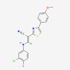 molecular formula C19H13ClFN3OS B2840862 (E)-3-((3-chloro-4-fluorophenyl)amino)-2-(4-(4-methoxyphenyl)thiazol-2-yl)acrylonitrile CAS No. 683258-46-0