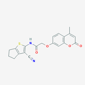 molecular formula C20H16N2O4S B284088 N-(3-cyano-5,6-dihydro-4H-cyclopenta[b]thien-2-yl)-2-[(4-methyl-2-oxo-2H-chromen-7-yl)oxy]acetamide 