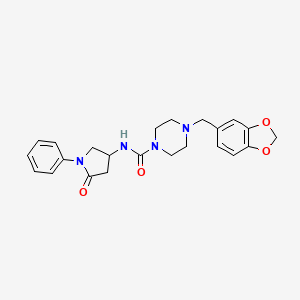 4-(benzo[d][1,3]dioxol-5-ylmethyl)-N-(5-oxo-1-phenylpyrrolidin-3-yl)piperazine-1-carboxamide