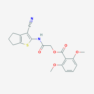 molecular formula C19H18N2O5S B284089 2-[(3-cyano-5,6-dihydro-4H-cyclopenta[b]thien-2-yl)amino]-2-oxoethyl 2,6-dimethoxybenzoate 