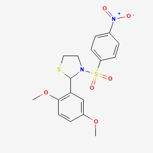 molecular formula C17H18N2O6S2 B2840893 2-(2,5-Dimethoxyphenyl)-3-(4-nitrobenzenesulfonyl)-1,3-thiazolidine CAS No. 402947-05-1