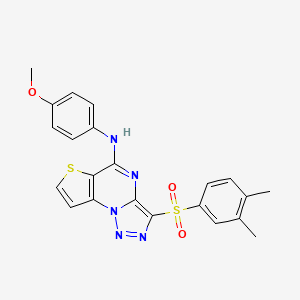 molecular formula C22H19N5O3S2 B2840906 3-[(3,4-二甲基苯基)磺酰基]-N-(4-甲氧基苯基)噻吩[2,3-e][1,2,3]三嗪-5-胺 CAS No. 892735-97-6