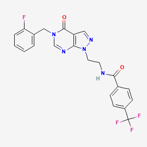 molecular formula C22H17F4N5O2 B2840907 N-(2-(5-(2-fluorobenzyl)-4-oxo-4,5-dihydro-1H-pyrazolo[3,4-d]pyrimidin-1-yl)ethyl)-4-(trifluoromethyl)benzamide CAS No. 922137-25-5