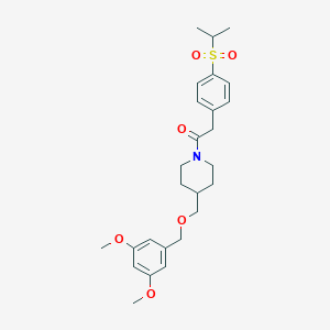 molecular formula C26H35NO6S B2840912 1-(4-(((3,5-Dimethoxybenzyl)oxy)methyl)piperidin-1-yl)-2-(4-(isopropylsulfonyl)phenyl)ethanone CAS No. 1396750-55-2
