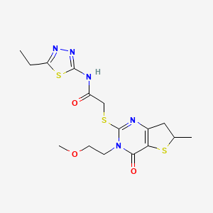 molecular formula C16H21N5O3S3 B2840919 N-(5-ethyl-1,3,4-thiadiazol-2-yl)-2-[[3-(2-methoxyethyl)-6-methyl-4-oxo-6,7-dihydrothieno[3,2-d]pyrimidin-2-yl]sulfanyl]acetamide CAS No. 851409-95-5