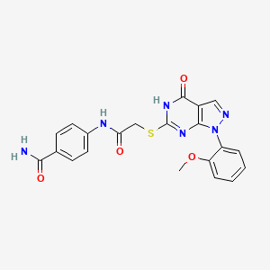 molecular formula C21H18N6O4S B2840920 4-[({[1-(2-methoxyphenyl)-4-oxo-4,5-dihydro-1H-pyrazolo[3,4-d]pyrimidin-6-yl]thio}acetyl)amino]benzamide CAS No. 946318-79-2