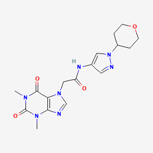 molecular formula C17H21N7O4 B2840921 2-(1,3-dimethyl-2,6-dioxo-2,3-dihydro-1H-purin-7(6H)-yl)-N-(1-(tetrahydro-2H-pyran-4-yl)-1H-pyrazol-4-yl)acetamide CAS No. 1797866-38-6