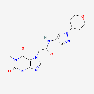 molecular formula C17H21N7O4 B2840921 2-(1,3-二甲基-2,6-二氧代-2,3-二氢嘌呤-7(6H)-基)-N-(1-(四氢-2H-吡喃-4-基)-1H-吡唑-4-基)乙酰胺 CAS No. 1797866-38-6