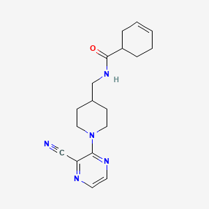 molecular formula C18H23N5O B2840922 N-((1-(3-cyanopyrazin-2-yl)piperidin-4-yl)methyl)cyclohex-3-enecarboxamide CAS No. 1797125-16-6