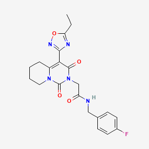 molecular formula C21H22FN5O4 B2840927 2-[4-(5-ethyl-1,2,4-oxadiazol-3-yl)-1,3-dioxo-5,6,7,8-tetrahydro-1H-pyrido[1,2-c]pyrimidin-2(3H)-yl]-N-(4-fluorobenzyl)acetamide CAS No. 1775533-43-1