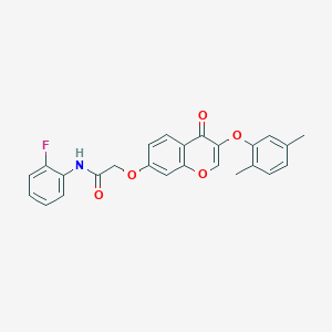 molecular formula C25H20FNO5 B284093 2-{[3-(2,5-dimethylphenoxy)-4-oxo-4H-chromen-7-yl]oxy}-N-(2-fluorophenyl)acetamide 