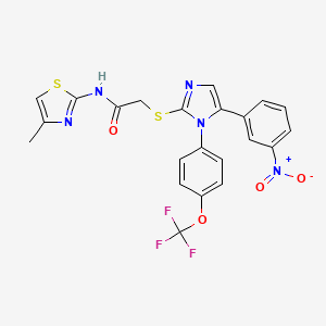 molecular formula C22H16F3N5O4S2 B2840931 N-(4-methylthiazol-2-yl)-2-((5-(3-nitrophenyl)-1-(4-(trifluoromethoxy)phenyl)-1H-imidazol-2-yl)thio)acetamide CAS No. 1226445-70-0