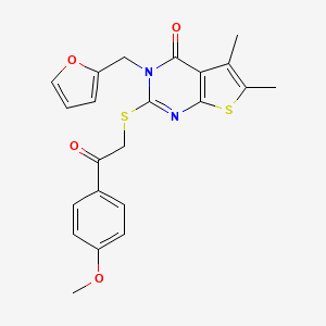 molecular formula C22H20N2O4S2 B2840934 3-(Furan-2-ylmethyl)-2-[2-(4-methoxyphenyl)-2-oxoethyl]sulfanyl-5,6-dimethylthieno[2,3-d]pyrimidin-4-one CAS No. 717832-13-8