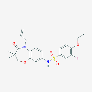 molecular formula C22H25FN2O5S B2840936 N-(5-烯丙基-3,3-二甲基-4-氧代-2,3,4,5-四氢苯并[b][1,4]噁唑-8-基)-4-乙氧基-3-氟苯磺酰胺 CAS No. 921997-06-0