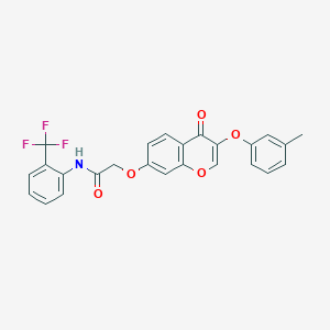 molecular formula C25H18F3NO5 B284094 2-{[3-(3-methylphenoxy)-4-oxo-4H-chromen-7-yl]oxy}-N-[2-(trifluoromethyl)phenyl]acetamide 