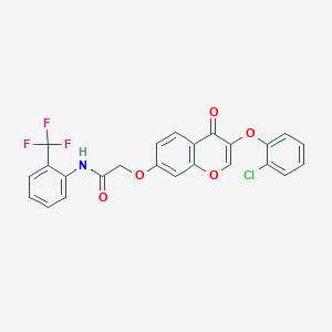molecular formula C24H15ClF3NO5 B284096 2-((3-(2-chlorophenoxy)-4-oxo-4H-chromen-7-yl)oxy)-N-(2-(trifluoromethyl)phenyl)acetamide 