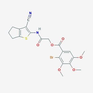 molecular formula C20H19BrN2O6S B284097 2-[(3-cyano-5,6-dihydro-4H-cyclopenta[b]thien-2-yl)amino]-2-oxoethyl 2-bromo-3,4,5-trimethoxybenzoate 