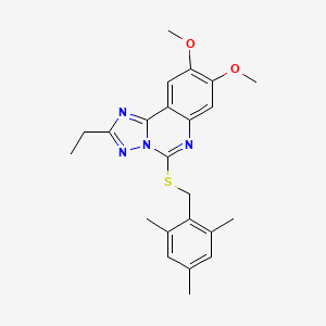 molecular formula C23H26N4O2S B2840973 2-Ethyl-5-[(mesitylmethyl)sulfanyl]-8,9-dimethoxy[1,2,4]triazolo[1,5-c]quinazoline CAS No. 860650-33-5