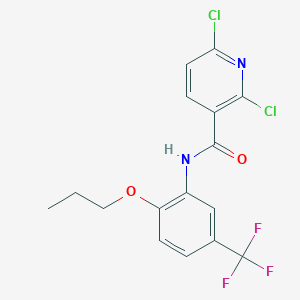 molecular formula C16H13Cl2F3N2O2 B2840987 2,6-dichloro-N-[2-propoxy-5-(trifluoromethyl)phenyl]pyridine-3-carboxamide CAS No. 1375234-39-1