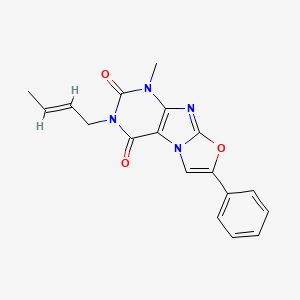 molecular formula C18H16N4O3 B2841013 (E)-3-(丁-2-烯-1-基)-1-甲基-7-苯基噁唑并[2,3-f]嘧啶-2,4(1H,3H)-二酮 CAS No. 927542-86-7