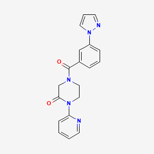 molecular formula C19H17N5O2 B2841016 4-(3-(1H-pyrazol-1-yl)benzoyl)-1-(pyridin-2-yl)piperazin-2-one CAS No. 2310125-76-7