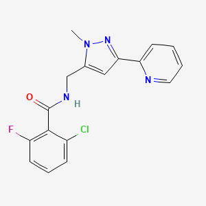 2-Chloro-6-fluoro-N-[(2-methyl-5-pyridin-2-ylpyrazol-3-yl)methyl]benzamide