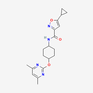 molecular formula C19H24N4O3 B2841025 5-cyclopropyl-N-((1r,4r)-4-((4,6-dimethylpyrimidin-2-yl)oxy)cyclohexyl)isoxazole-3-carboxamide CAS No. 2034280-50-5