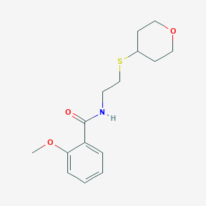 molecular formula C15H21NO3S B2841082 2-methoxy-N-(2-((tetrahydro-2H-pyran-4-yl)thio)ethyl)benzamide CAS No. 1903788-67-9