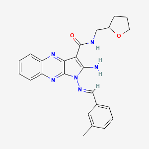molecular formula C24H24N6O2 B2841092 (E)-2-amino-1-((3-methylbenzylidene)amino)-N-((tetrahydrofuran-2-yl)methyl)-1H-pyrrolo[2,3-b]quinoxaline-3-carboxamide CAS No. 840460-21-1
