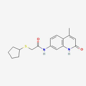 molecular formula C17H20N2O2S B2841101 2-(cyclopentylthio)-N-(4-methyl-2-oxo-1,2-dihydroquinolin-7-yl)acetamide CAS No. 1251686-98-2
