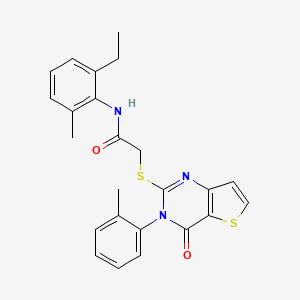 molecular formula C24H23N3O2S2 B2841103 N-(2-ethyl-6-methylphenyl)-2-{[3-(2-methylphenyl)-4-oxo-3,4-dihydrothieno[3,2-d]pyrimidin-2-yl]sulfanyl}acetamide CAS No. 1291838-33-9