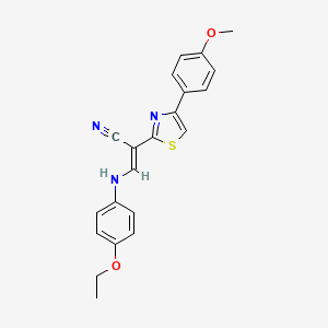 molecular formula C21H19N3O2S B2841106 (E)-3-((4-ethoxyphenyl)amino)-2-(4-(4-methoxyphenyl)thiazol-2-yl)acrylonitrile CAS No. 374105-40-5