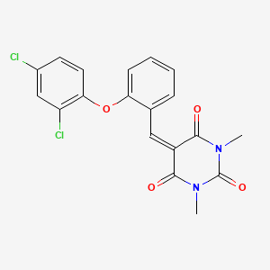 molecular formula C19H14Cl2N2O4 B2841117 5-{[2-(2,4-二氯苯氧)苯基]甲基亚甲基}-1,3-二甲基-1,3-二氮杂双环-2,4,6-三酮 CAS No. 477857-00-4