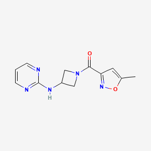 molecular formula C12H13N5O2 B2841121 (5-Methylisoxazol-3-yl)(3-(pyrimidin-2-ylamino)azetidin-1-yl)methanone CAS No. 2189435-03-6