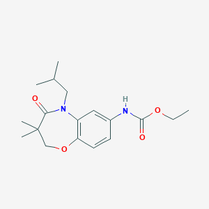 molecular formula C18H26N2O4 B2841156 Ethyl (5-isobutyl-3,3-dimethyl-4-oxo-2,3,4,5-tetrahydrobenzo[b][1,4]oxazepin-7-yl)carbamate CAS No. 921792-95-2