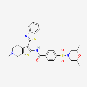 molecular formula C28H30N4O4S3 B2841158 N-(3-(苯并[d]噻唑-2-基)-6-甲基-4,5,6,7-四氢噻吩[2,3-c]吡啶-2-基)-4-((2,6-二甲基吗啉基)磺酰)苯甲酰胺 CAS No. 524706-57-8