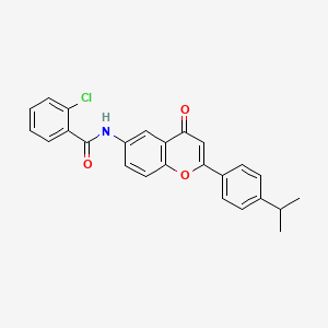 molecular formula C25H20ClNO3 B2841160 2-chloro-N-(2-(4-isopropylphenyl)-4-oxo-4H-chromen-6-yl)benzamide CAS No. 923113-81-9
