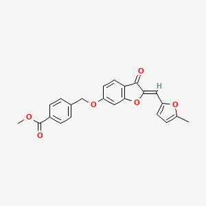 molecular formula C23H18O6 B2841173 (Z)-methyl 4-(((2-((5-methylfuran-2-yl)methylene)-3-oxo-2,3-dihydrobenzofuran-6-yl)oxy)methyl)benzoate CAS No. 622804-83-5