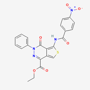 molecular formula C22H16N4O6S B2841195 Ethyl 5-(4-nitrobenzamido)-4-oxo-3-phenyl-3,4-dihydrothieno[3,4-d]pyridazine-1-carboxylate CAS No. 851947-33-6