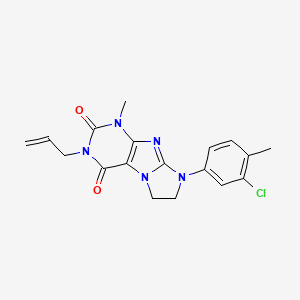 molecular formula C18H18ClN5O2 B2841242 8-(3-Chloro-4-methylphenyl)-1-methyl-3-prop-2-enyl-1,3,5-trihydroimidazolidino [1,2-h]purine-2,4-dione CAS No. 919032-29-4