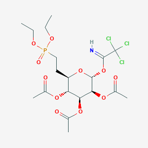 molecular formula C19H29Cl3NO11P B2841282 [(2R,3R,4S,5S,6R)-4,5-Diacetyloxy-2-(2-diethoxyphosphorylethyl)-6-(2,2,2-trichloroethanimidoyl)oxyoxan-3-yl] acetate CAS No. 2416218-87-4