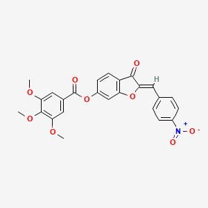 molecular formula C25H19NO9 B2841302 (Z)-2-(4-nitrobenzylidene)-3-oxo-2,3-dihydrobenzofuran-6-yl 3,4,5-trimethoxybenzoate CAS No. 622798-25-8