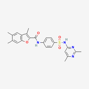 molecular formula C24H24N4O4S B2841309 N-{4-[(2,6-二甲基嘧啶-4-基)磺酰基]苯基}-3,5,6-三甲基-1-苯并呋喃-2-甲酰胺 CAS No. 622349-59-1