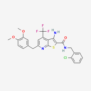 molecular formula C25H21ClF3N3O3S B2841321 3-amino-N-(2-chlorobenzyl)-6-(3,4-dimethoxybenzyl)-4-(trifluoromethyl)thieno[2,3-b]pyridine-2-carboxamide CAS No. 939889-17-5